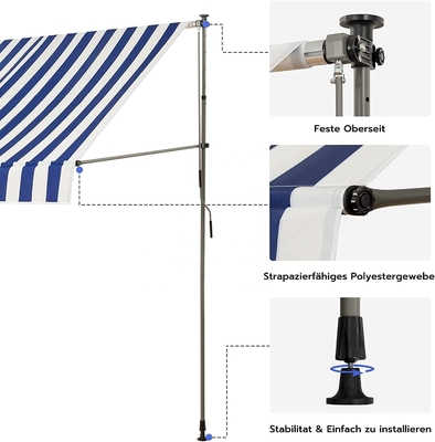 300 cm breite Balkonkante Polyester Segelmaterial Handkurbel Sonnenschutz ohne Bohren