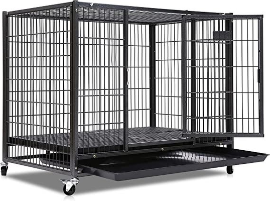 Große Hunde Schwermetall-Kennel und -Kiste mit vier Rädern in schwarz