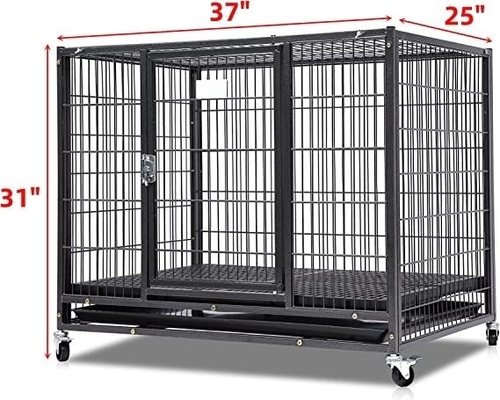 Große Hunde Schwermetall-Kennel und -Kiste mit vier Rädern in schwarz