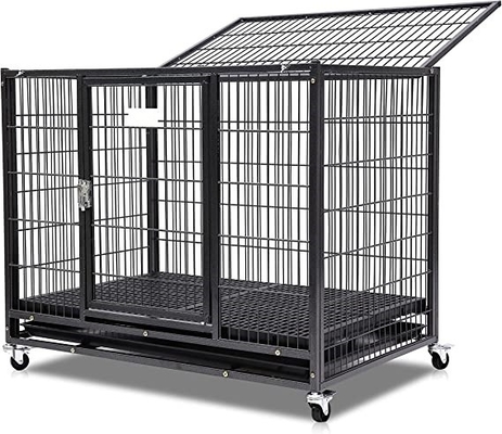 Große Hunde Schwermetall-Kennel und -Kiste mit vier Rädern in schwarz