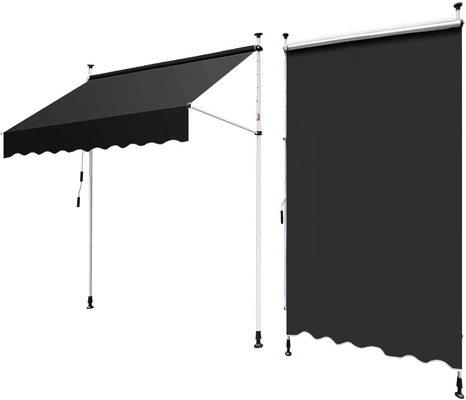 300x130cm Polyestergewebe Außenbalkon Klammer Markise mit Eisenrahmen in Grau/Schwarz