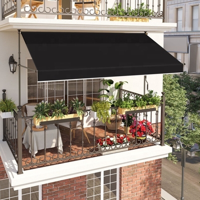 300x130cm Polyestergewebe Außenbalkon Klammer Markise mit Eisenrahmen in Grau/Schwarz