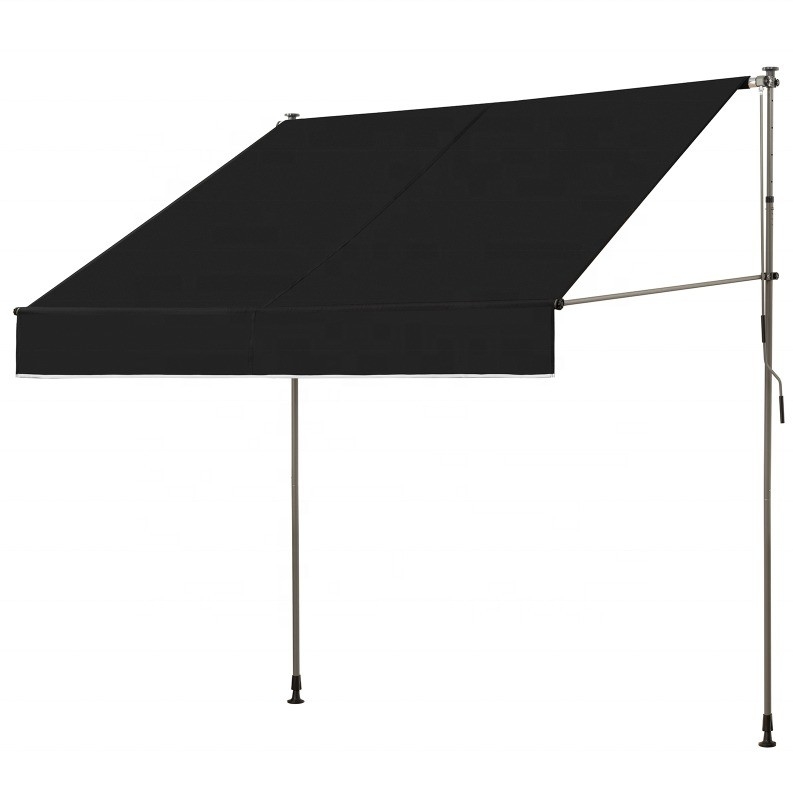 300x130cm Polyestergewebe Außenbalkon Klammer Markise mit Eisenrahmen in Grau/Schwarz